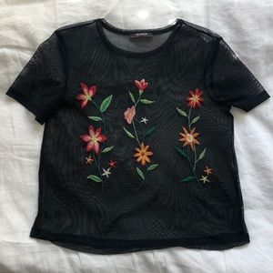 Flower Embroidered Mesh top